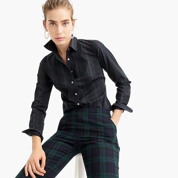 J Crew Slim Stretch Perfect Shirt Black Watch Royal Tartan Plaid Holiday Sz 4P - Picture 1 of 13